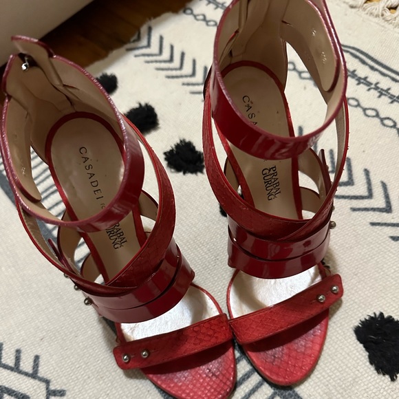 👠 Casadei Prabal Gurung Red Patent Cardiogram Wedges Platform Sandals Heels - Picture 12 of 15